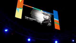 The Minnesota Timberwolves and Memphis Grizzlies hold a moment of silence for Tyre Nichols at Target Center in Minneapolis on Friday.