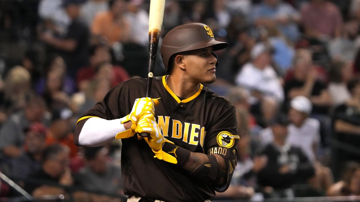 Manny Machado of the San Diego Padres takes the field before the