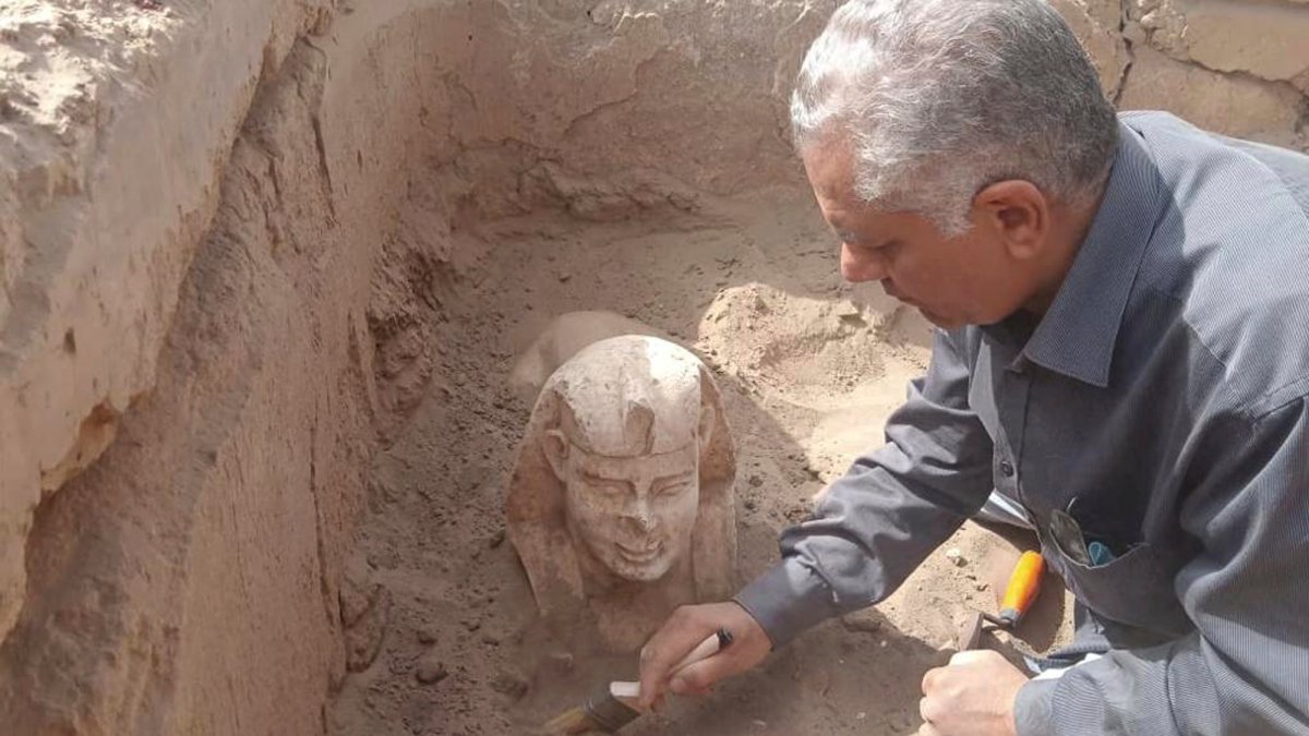 Smiling Sphinx-Like Statue and Shrine Remains Found in Ancient Egyptian Temple