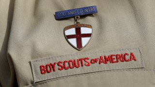 FILE - A close up of a Boy Scout uniform is photographed on Feb. 4, 2013, in Irving, Texas.