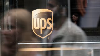 A United Parcel Service (UPS) truck delivers boxes in Manhattan on April 26, 2022 in New York City.