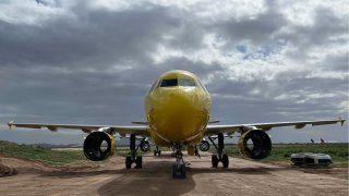 An Airbus plane with parts removed in Coolidge, Arizona.