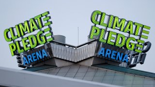 A general exterior view of Climate Pledge Arena before the game between the Seattle Kraken and the Carolina Hurricanes on October 17, 2022.