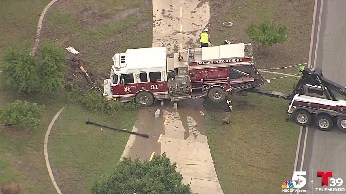 Dallas Fire Truck Crashes, Slides Off the Road in Heavy Rain NBC 5 DallasFort Worth