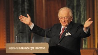 Benjamin Ferencz, Romanian-born American lawyer and chief prosecutor of the Nuremberg war crimes trials, speaks during an opening ceremony for the exhibition commemorating the Nuremberg war crimes trials in Nuremberg, Germany, Sunday, Nov. 21, 2010.