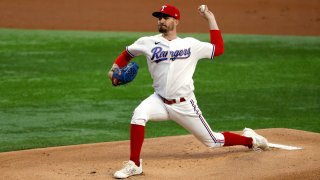 ARLINGTON, TX – APRIL 10: Andrew Heaney #44 of the Texas Rangers pitches against the Kansas City Royals during the first inning at Globe Life Field on April 10, 2023 in Arlington, Texas. (Photo by Ron Jenkins/Getty Images)