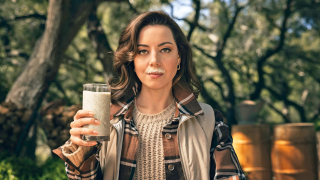 Aubrey Plaza in MilkPEP's "Wood Milk" ad.