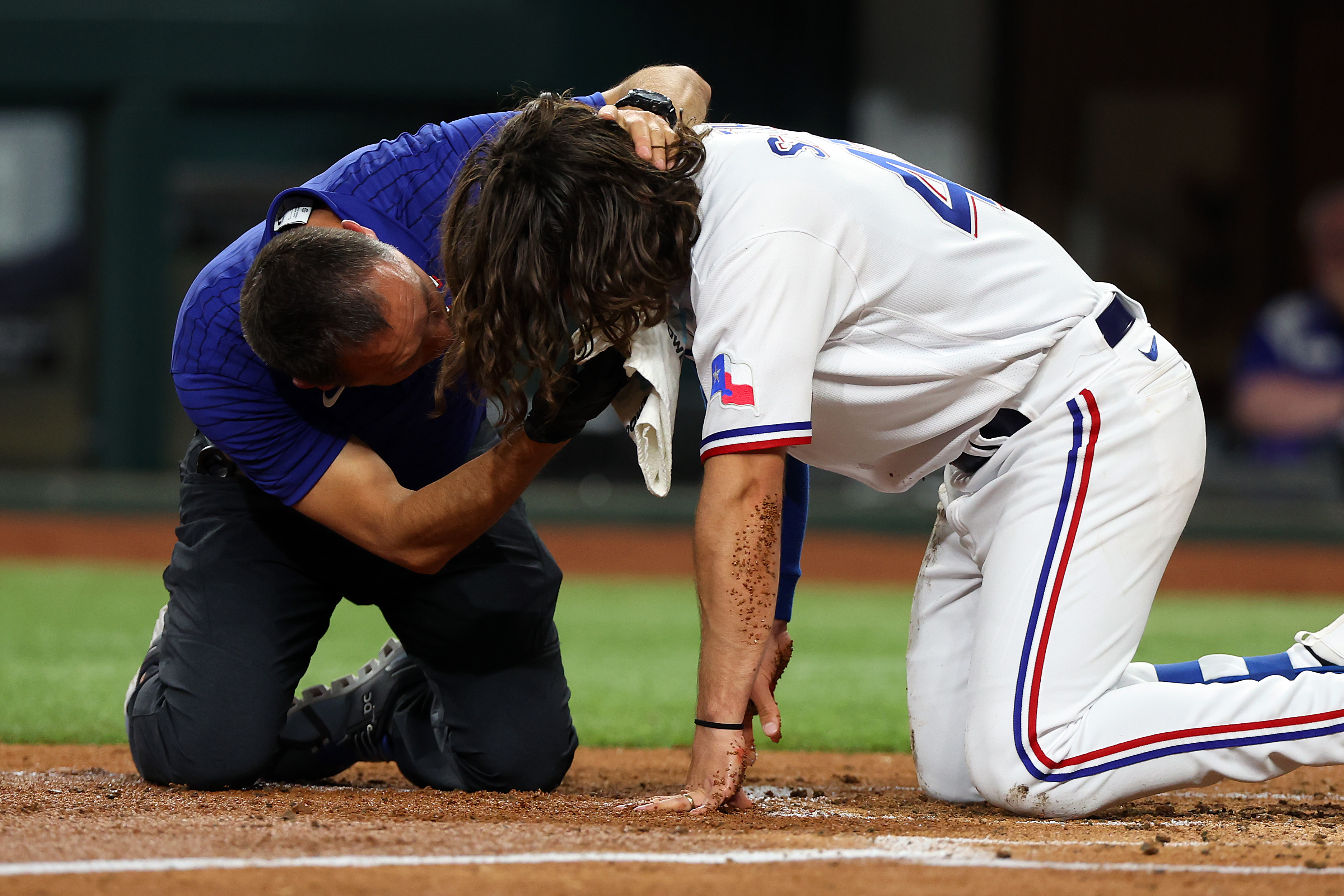 Rangers' Josh Smith hit in jaw with 88 mph pitch, taken to hospital