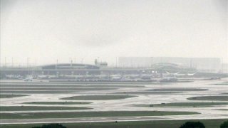 Rain grounds flights at Dallas-Fort Worth International Airport on Wednesday, April 26, 2023.