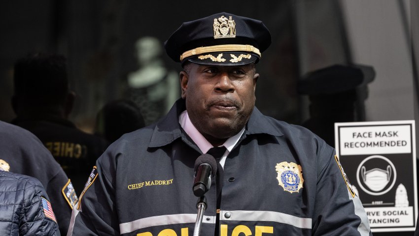 NYPD Chief of Department Jeffrey Maddrey speaks during NYPD (New York Police Department) announcement of deployment of innovative technologies on Times Square. (Photo by Lev Radin/Pacific Press/LightRocket via Getty Images)