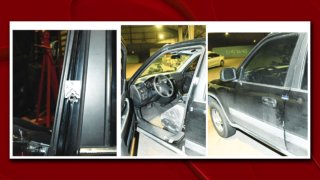 Images contained in a criminal complaint filed by the Department of Justice show bullet holes in an SUV federal investigators say was driven by a man who fired on an ATF agent.