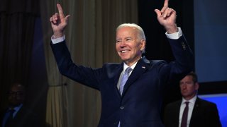 President Joe Biden acknowledges the crowd during an event on the creation of new manufacturing jobs in Washington, D.C., April 25, 2023.