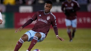 Colorado Rapids midfielder Max Alves (8) goes for the ball in the first half of an MLS soccer match Saturday, March 18, 2023, in Commerce City, Colo. Goias state District Attorney Fernando Cesconetto, the lead investigator of Brazil’s sprawling soccer match-fixing scandal, said he has uncovered potential evidence of wrongdoing by players in other countries. Cesconetto tells The Associated Press that the case of Rapids’ Alves, who was reportedly named in the probe, could be prosecuted in the United States.