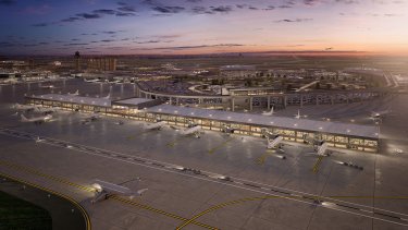 An artist's rendering of Terminal F at Dallas-Fort Worth International Airport, released May 2023.