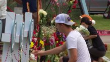 A memorial for eight people killed and seven injured in a mass shooting Saturday, May 6, 2023 at the Allen Premium Outlets in Allen, Texas, taken Monday, May 8, 2023.