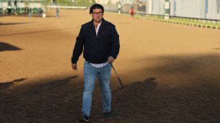 Saffie Joseph Jr., the trainer of Lord Miles, during the morning training for the Kentucky Derby at Churchill Downs on May 4, 2023 in Louisville, Kentucky.