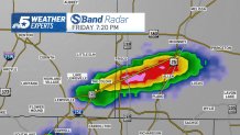 This is the hail track from the severe storm in Denton and Collin counties from roughly 6:30 p.m. to 7:30 p.m. Up to tennis ball size hail occurred with this storm.