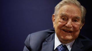George Soros, billionaire and founder of Soros Fund Management LLC, speaks during an event on day two of the World Economic Forum (WEF) in Davos, Switzerland, on Tuesday, May 24, 2022.