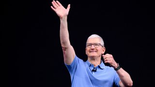 Apple CEO Tim Cook speaks during Apple’s Worldwide Developers Conference (WWDC) at the Apple Park campus in Cupertino, California, on June 5, 2023.