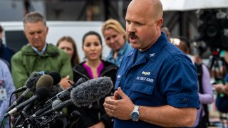 Capt. Jamie Frederick of the U.S. Coast Guard gives an update on the search efforts for five people aboard a missing submersible approximately 900 miles off Cape Cod, on June 20, 2023 in Boston, Massachusetts.