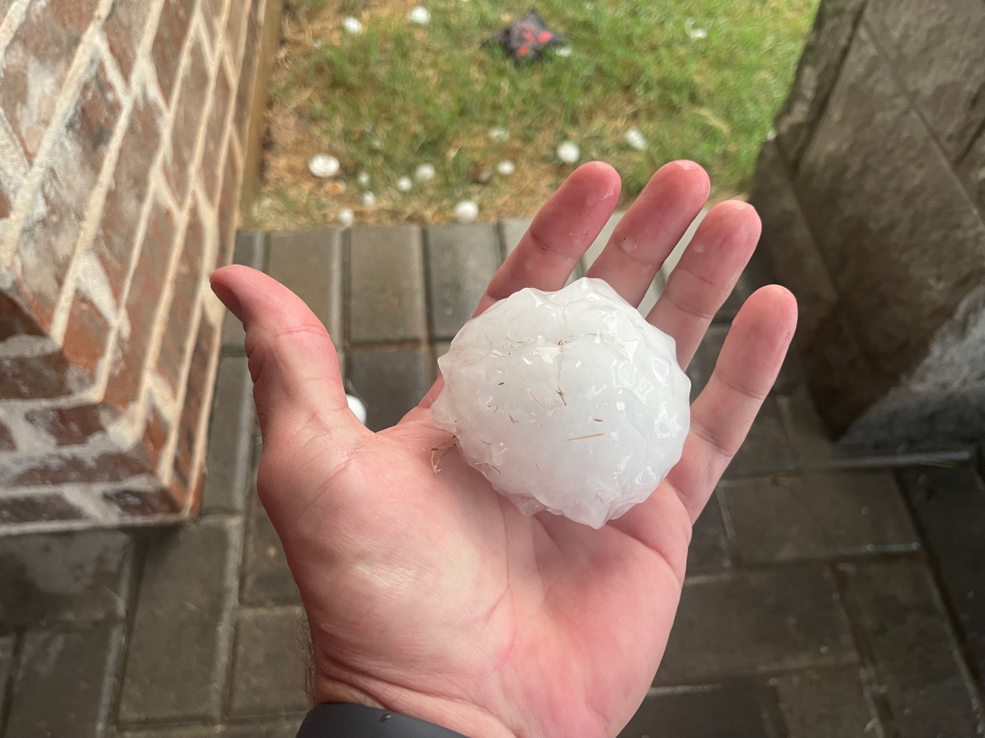 One of the many large hail stones in Lantana this evening