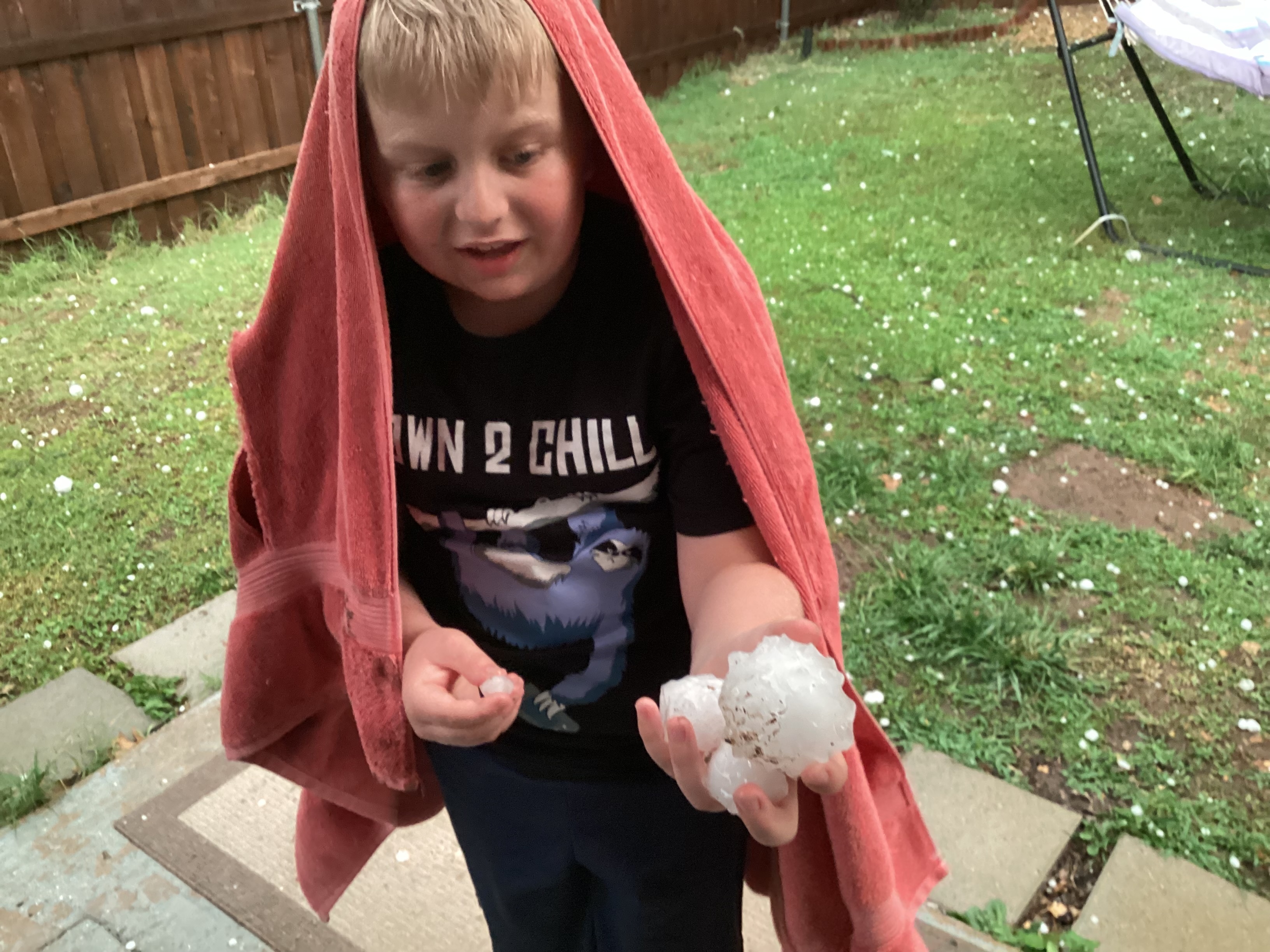 Flower Mound Family Hail Finds Nicholas Corbett 9 years old collects the largest hail he’s every experienced in his life!