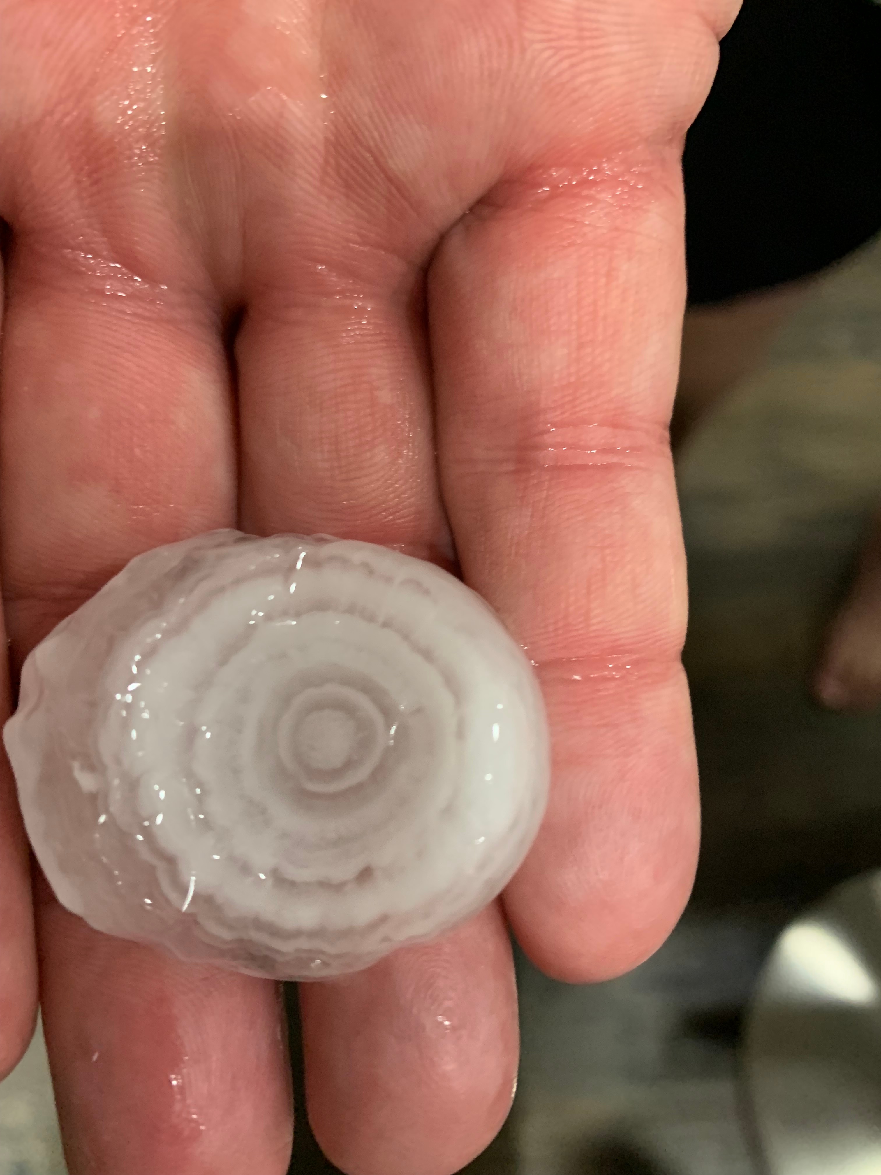 Really good look at the the path hail takes in a storm as it grows!  This one is much smaller than the tennis-ball sized hail laying in the rest of our yard.