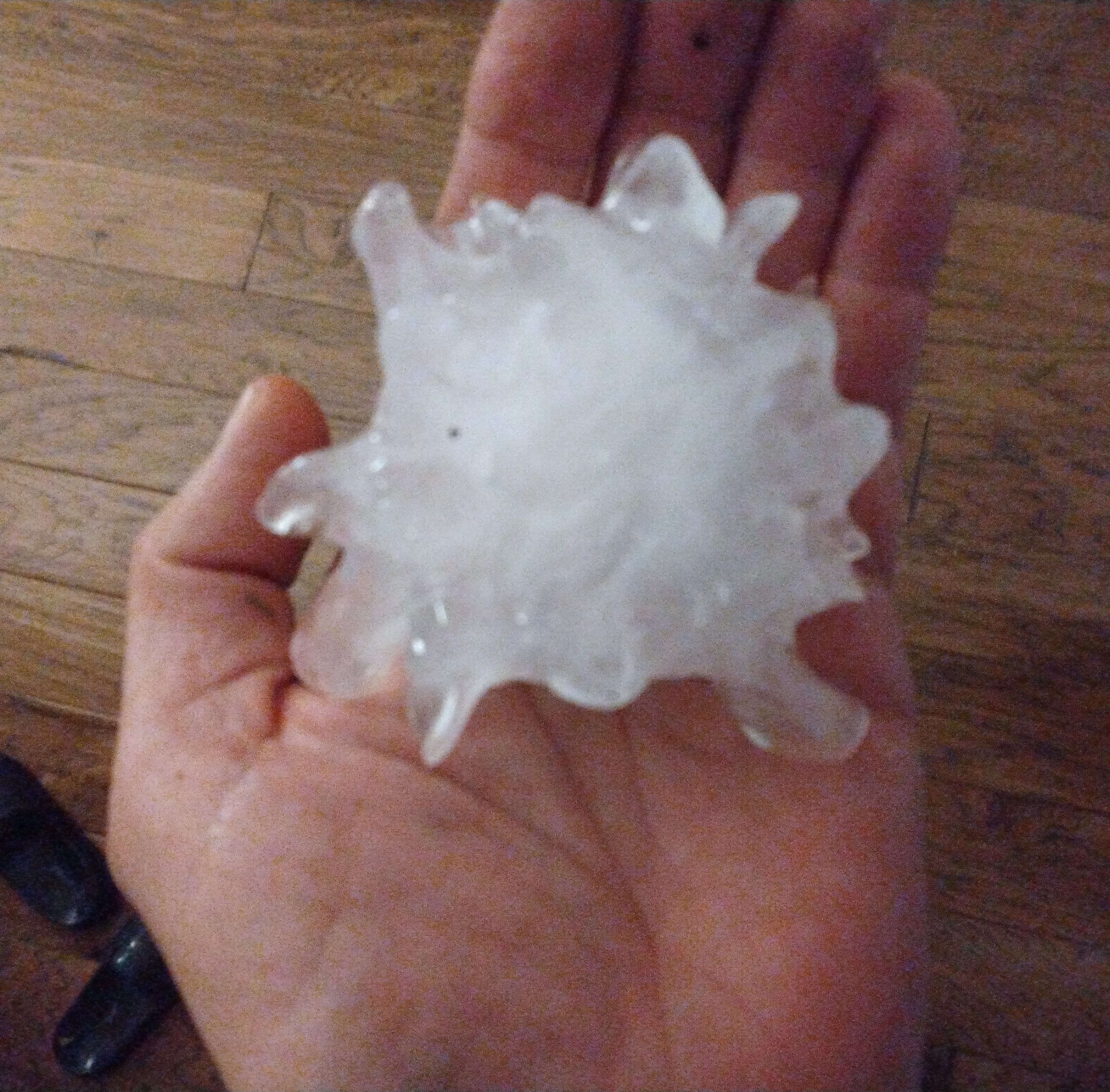 We heard maybe six or eight hailstones hit our roof.