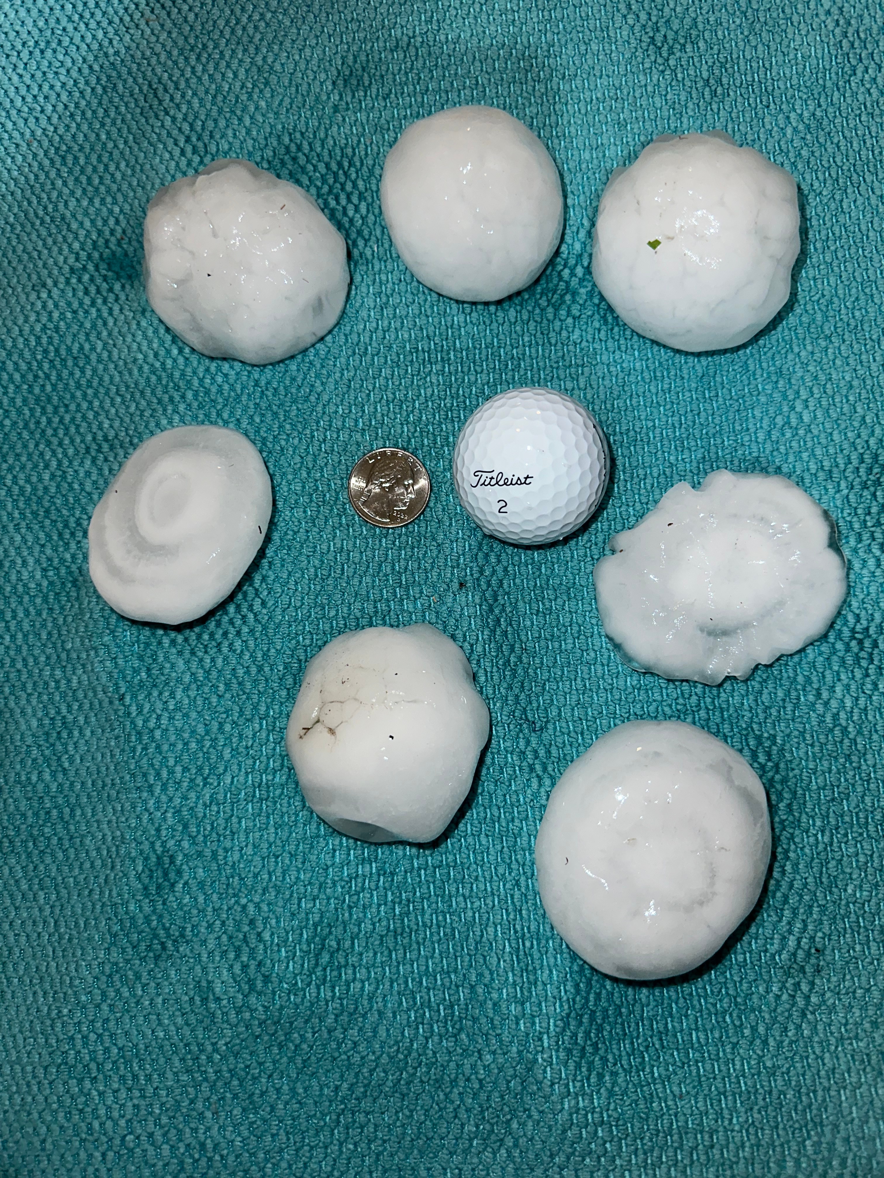 Pieces of hail collected from parking lot in Bighland Village on June 11,2023.