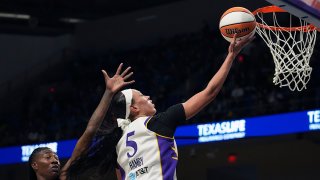 Los Angeles Sparks forward Dearica Hamby scores