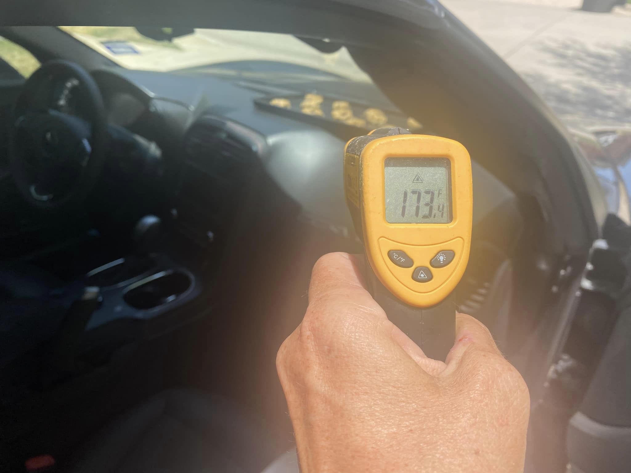 The picture with the thermometer was taken last year.  (My thermometer broke this year so I could not get a read inside the care but I am sure that it was similar).