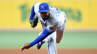 ST PETERSBURG, FLORIDA – JUNE 22: Aroldis Chapman #54 of the Kansas City Royals throws a pitch against the Tampa Bay Rays during the eighth inning at Tropicana Field on June 22, 2023 in St Petersburg, Florida.