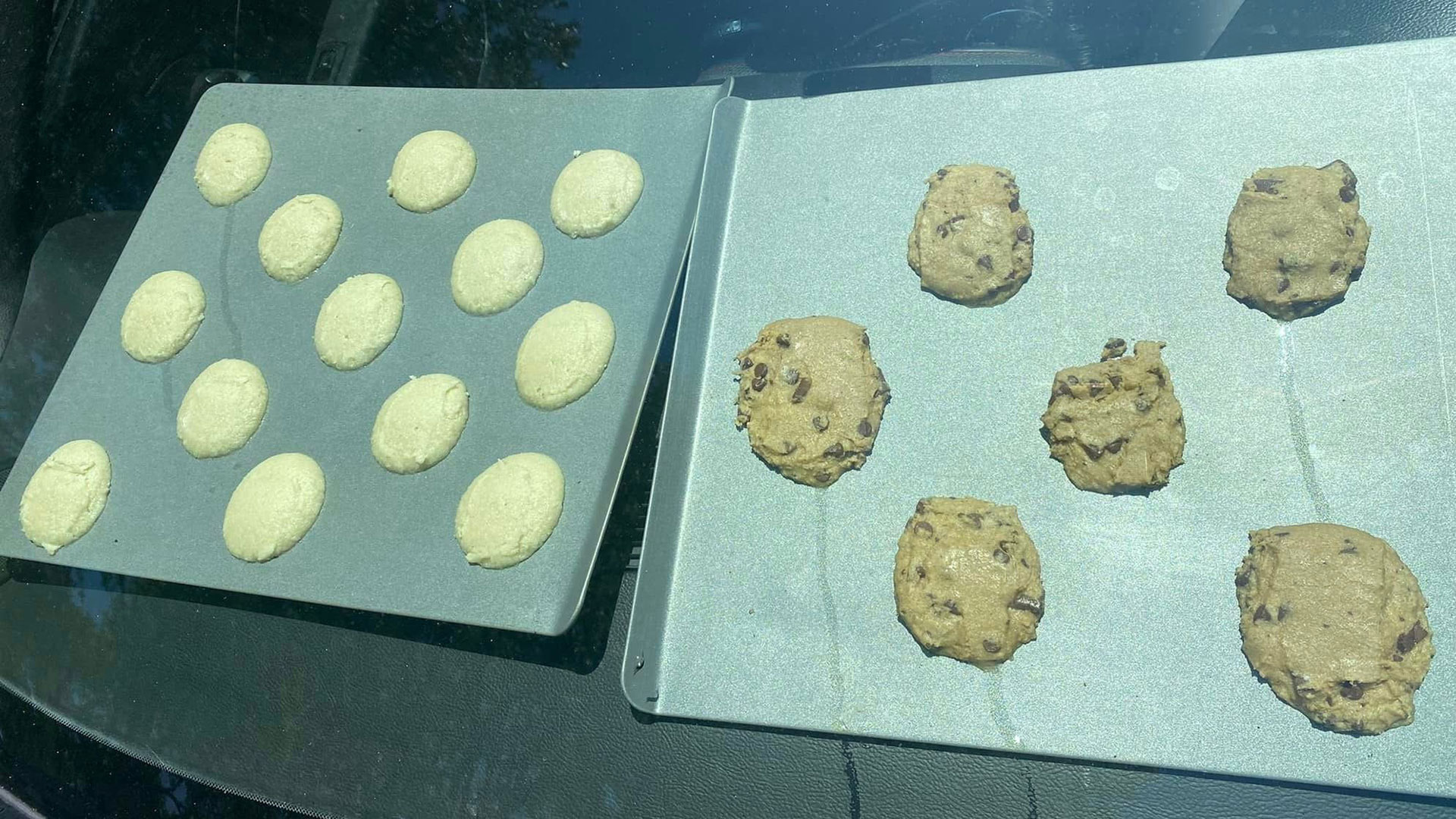 I put the cookies (store-bought dough set out to get to room temperature) in the car at about 12:45.