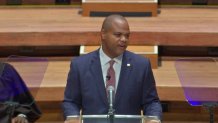 Dallas Mayor Eric Johnson delivers remarks on the day of his inauguration, June 20, 2023.
