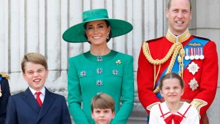 Members of the British Royal Family pose during the Trooping of Color ceremony on Saturday.