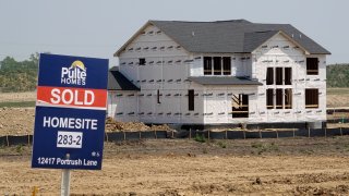A home is constructed at a housing development on June 21, 2023 in Lemont, Illinois.
