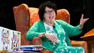 FILE. Supreme Court Justice Sonia Sotomayor addresses attendees of an event promoting her new children’s book “Just Ask!” in Decatur, Ga., Sept. 1, 2019.