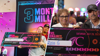 Brittany Juarez of Kaufman (left) and Rosa Guia of Lancaster (right) are two of the three instant millionaires when their names were selected at Choctaw Casino & Resort during the ‘3 month. 3 millionaires.’ summer promotion.