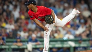 BOSTON, MA – JULY 5: Brayan Bello #66 of the Boston Red Sox pitches during the seventh inning of a game against the Texas Rangers on July 5, 2023 at Fenway Park in Boston, Massachusetts.