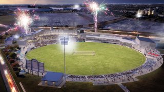An artist’s rendering of Grand Prairie Stadium hosting cricket matches.