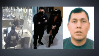 The suspect crossing back into the U.S. the same night he allegedly killed a sex worker in Tijuana (Left); The suspect pictured with the victim by surveillance cameras at La Cascada Hotel where the victim was found dead (center); a photo of the suspect Bryant Rivera, according to the U.S. Attorney’s Office (right).