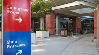 Main Entrance Of Modern Hospital Building With Signs