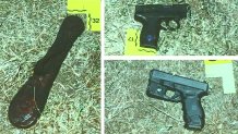 Fort Worth Police say a blackjack sap, left, and two handguns were found after a fight and shooting near Ross and 32nd on July 4, 2023.