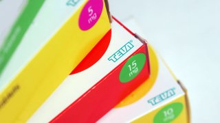 Boxes of tablets produced by Teva Pharmaceutical Industries.