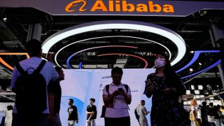 An Alibaba Group sign is seen at the World Artificial Intelligence Conference in Shanghai, July 6, 2023.