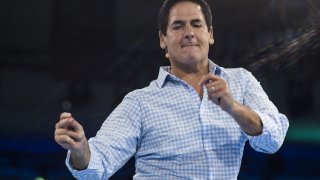 Mark Cuban does a dance prior to participating in the Dreampitch Competition at the DreamForce Conference in San Francisco, California, U.S., on Tuesday, Oct. 4, 2016.