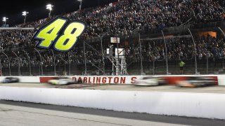 The field races down the front stretch during the running of NASCAR Cup Series Cook Out Southern 500 on Sept. 4, 2022, at Darlington Raceway in Darlington, S.C.