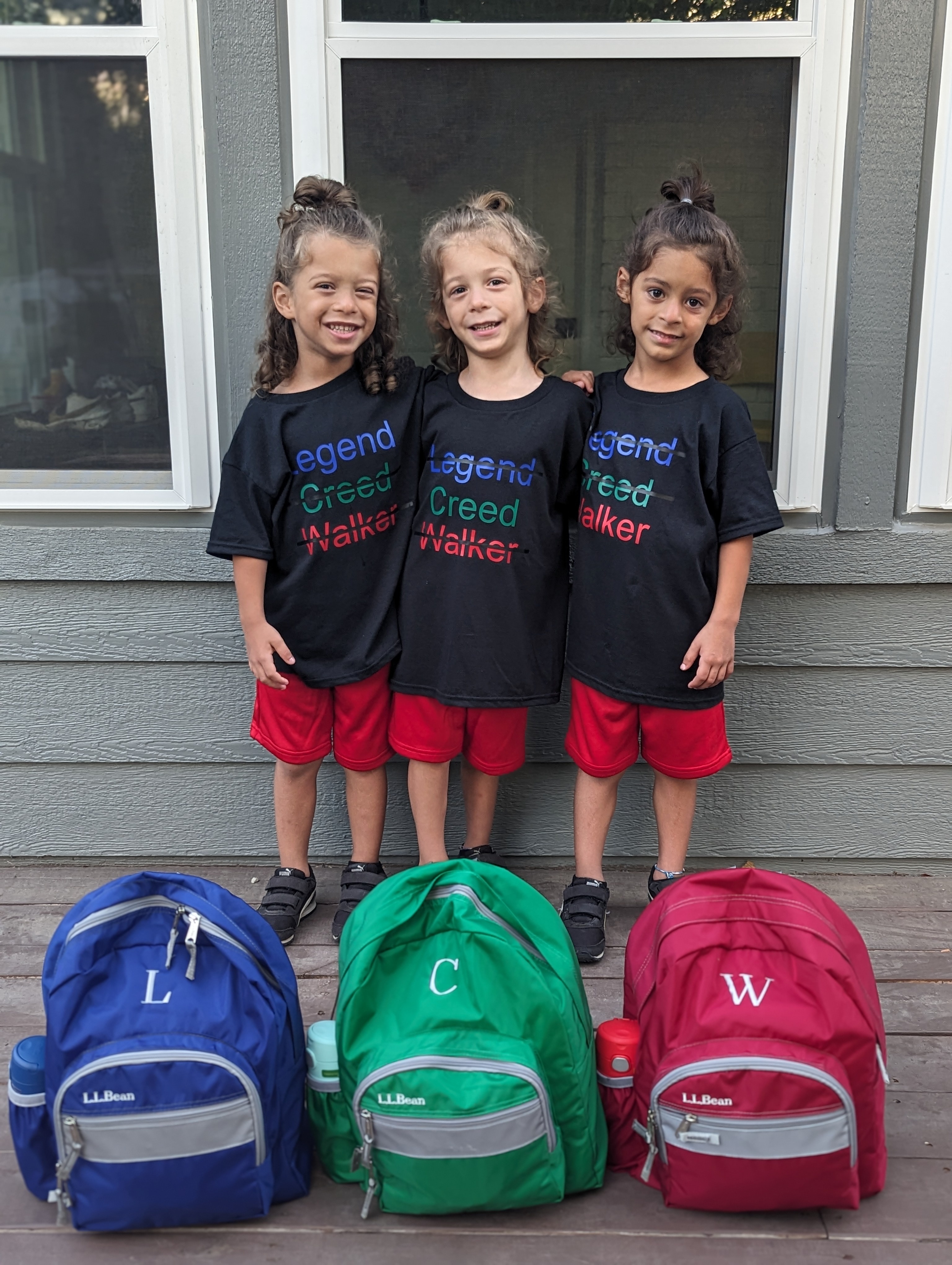 Legend, Creed, and Walker first day of Kindergarten. The triplets did great, parents not so much.