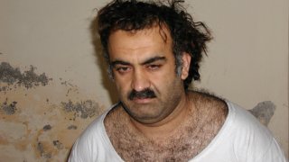 FILE – This Saturday March 1, 2003, photo obtained by The Associated Press shows Khalid Shaikh Mohammad, the alleged Sept. 11 mastermind, shortly after his capture during a raid in Pakistan.