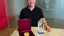 Dan Hunt shows NBC 5 the Medal of Honor presented to his father, Lamar Hunt, by the National Soccer Hall of Fame. The family heirloom will go into the museum in Frisco.